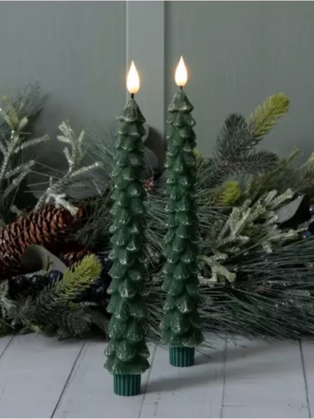 Green Tree LED Taper Candles